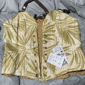 Damsel in this Dress Crossfire Corset in Fern Girlie Tropical Leaf 41" NWT